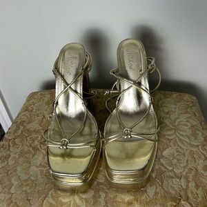 Strappy Gold lace up heels
